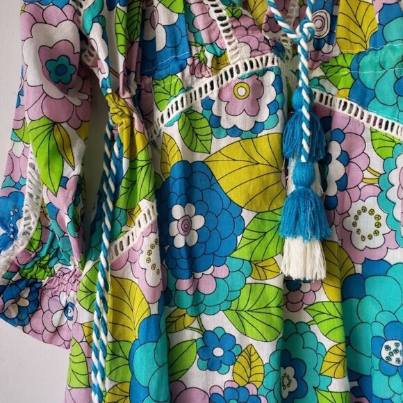 Dodo Bar Or Green Floral Retro Long Sleeve Girl's Cinch Waist Casual Dress - Picture 8 of 11